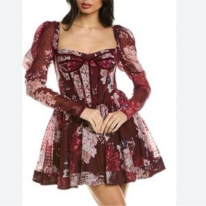 Bardot Maroon Floral Long Sleeve Dress